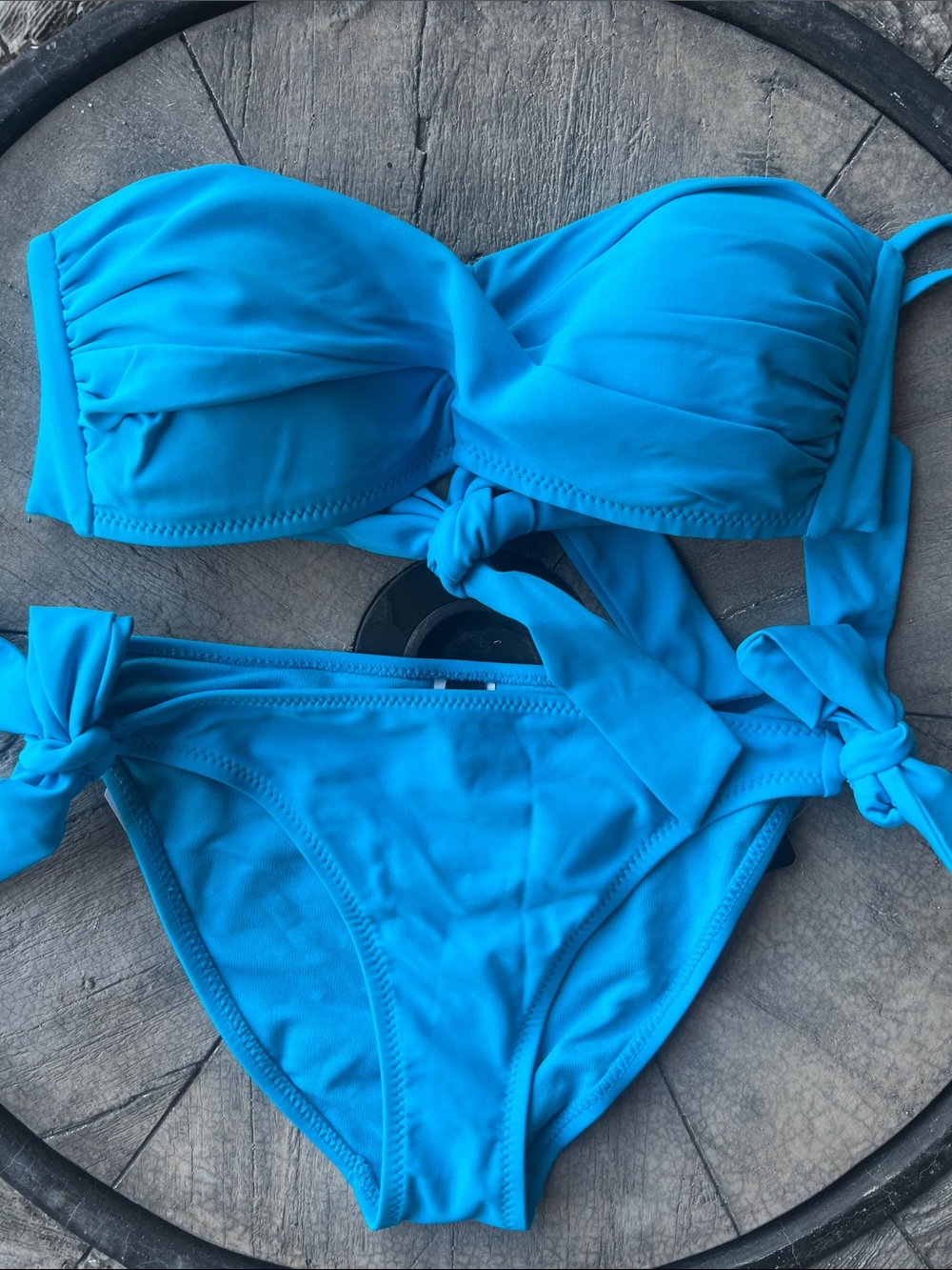 ABS Bright Blue Tie-Side Bandeau Bikini excellent color option strap Size 8 B5